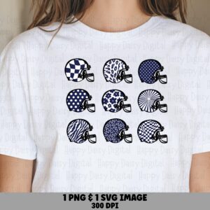 Football Helmet Grid SVG PNG Navy Blue and White Helmet Grid Helmet Pattern Design Cricut Silhouette Canva Commercial Use POD