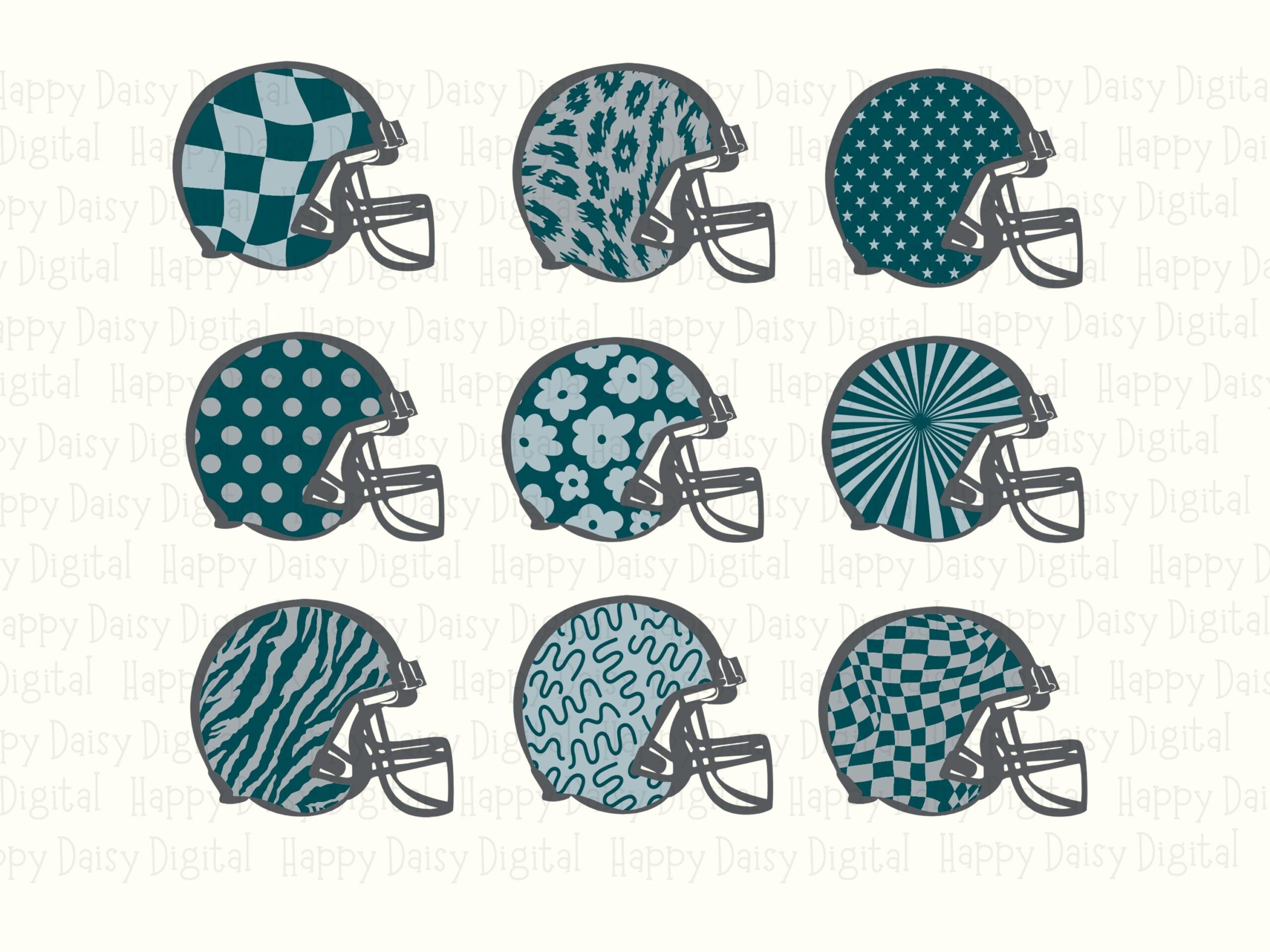 Football Helmet Grid SVG PNG Teal and Orange Helmet Grid Helmet Pattern Design Cricut Silhouette Canva Commercial Use POD - Image 2