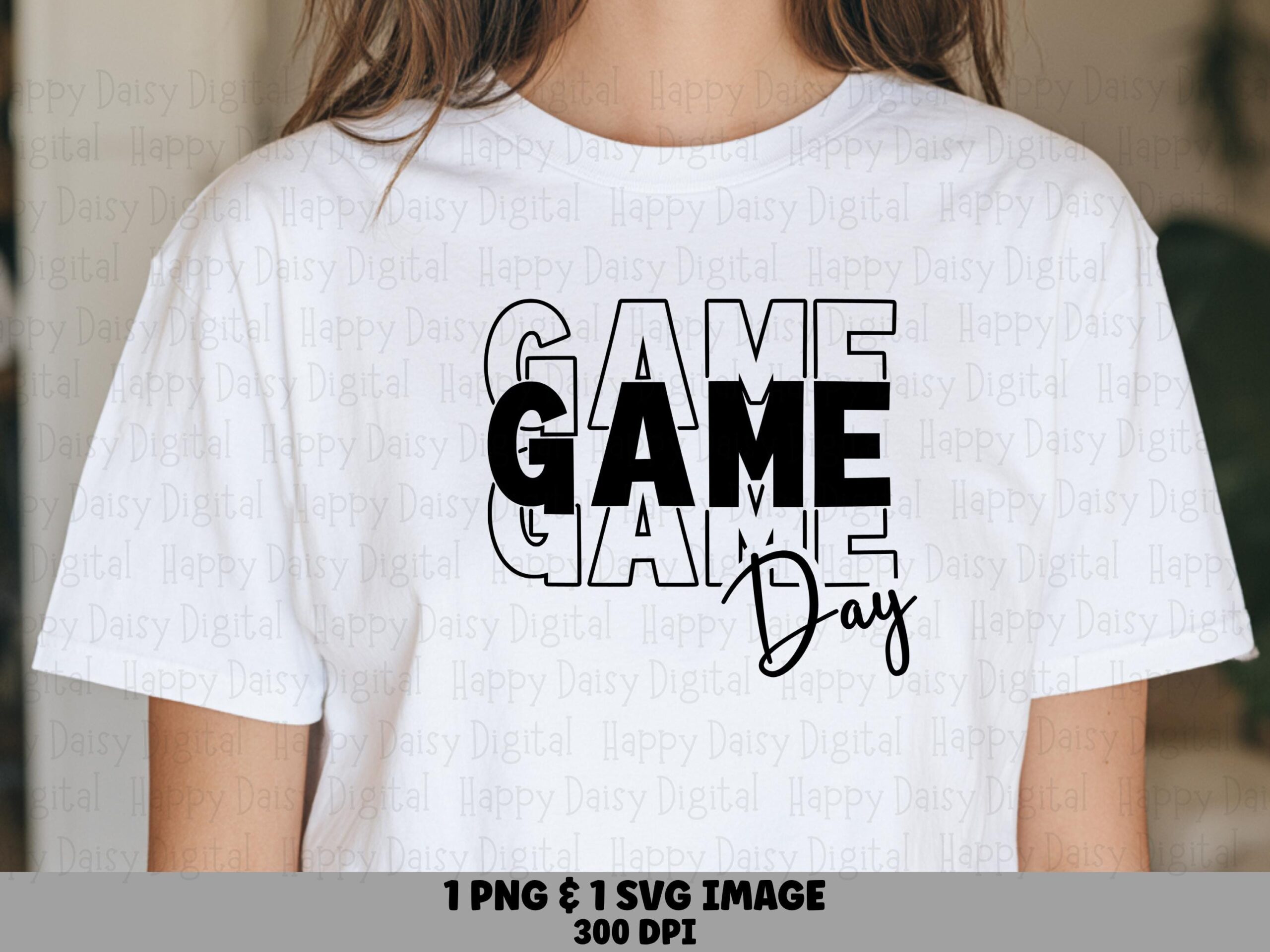 Game Day SVG PNG Game Day Repeated Design Outline Text Design Cricut Silhouette Canva Commercial Use POD