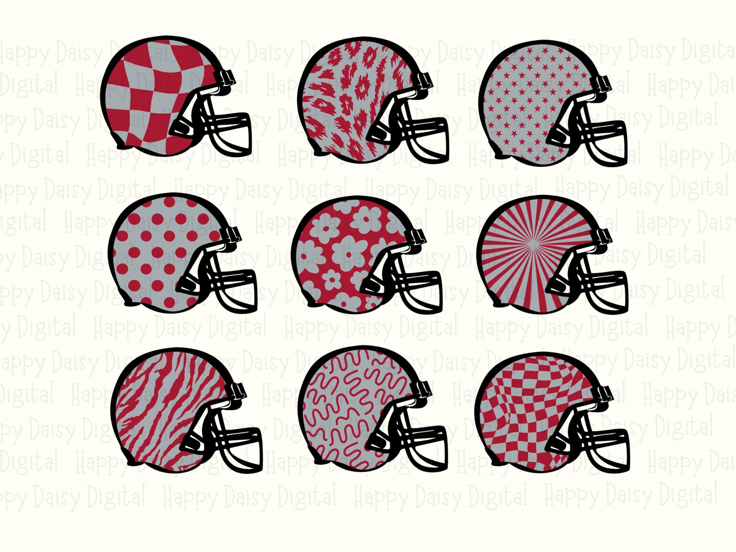 Football Helmet Grid SVG PNG Red and Gray Helmet Grid Helmet Pattern Design Cricut Silhouette Canva Commercial Use POD - Image 2