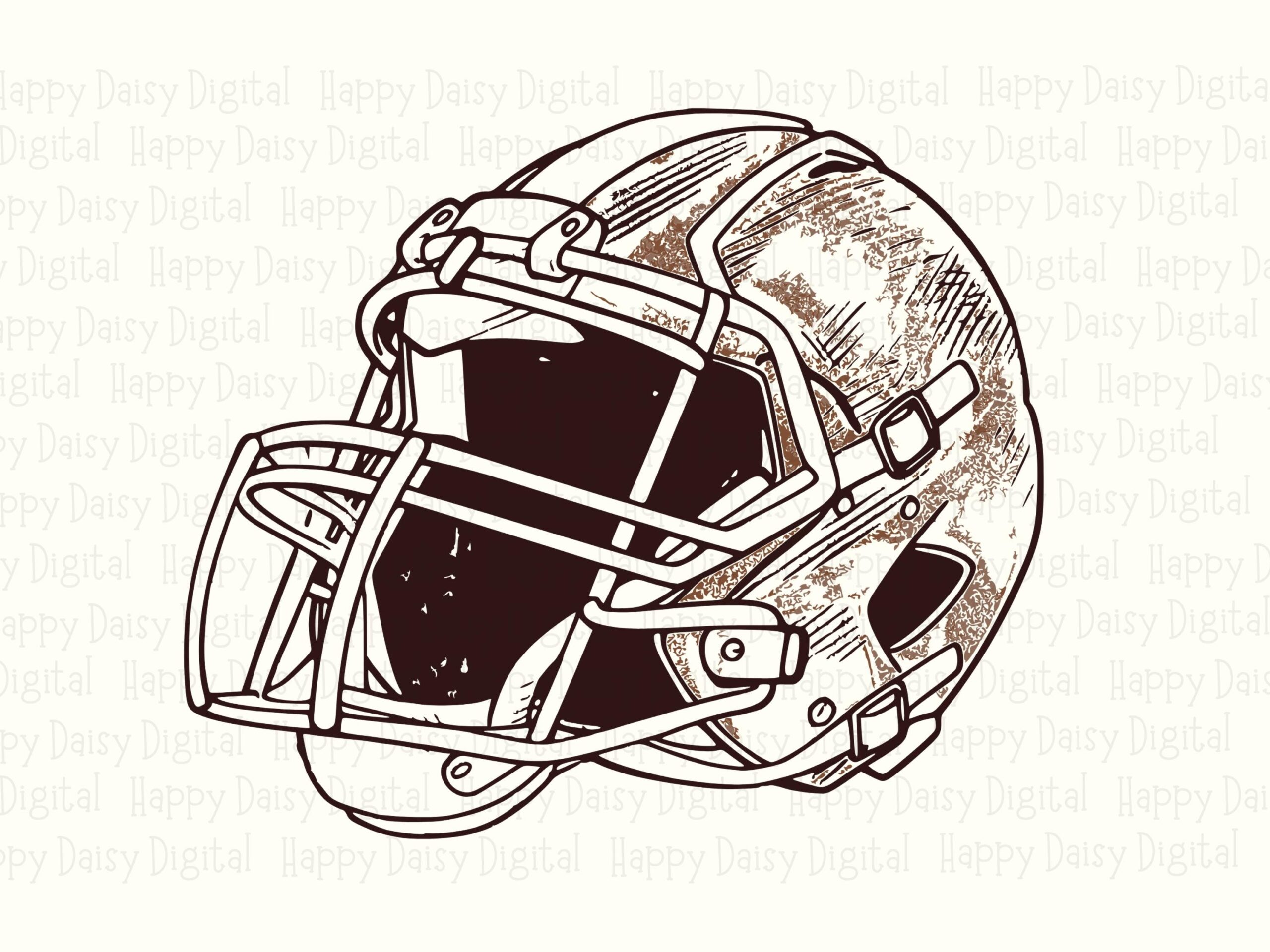 Football Helmet SVG PNG White Outline Helmet Outline Illustration Design Cricut Silhouette Canva Commercial Use POD - Image 2