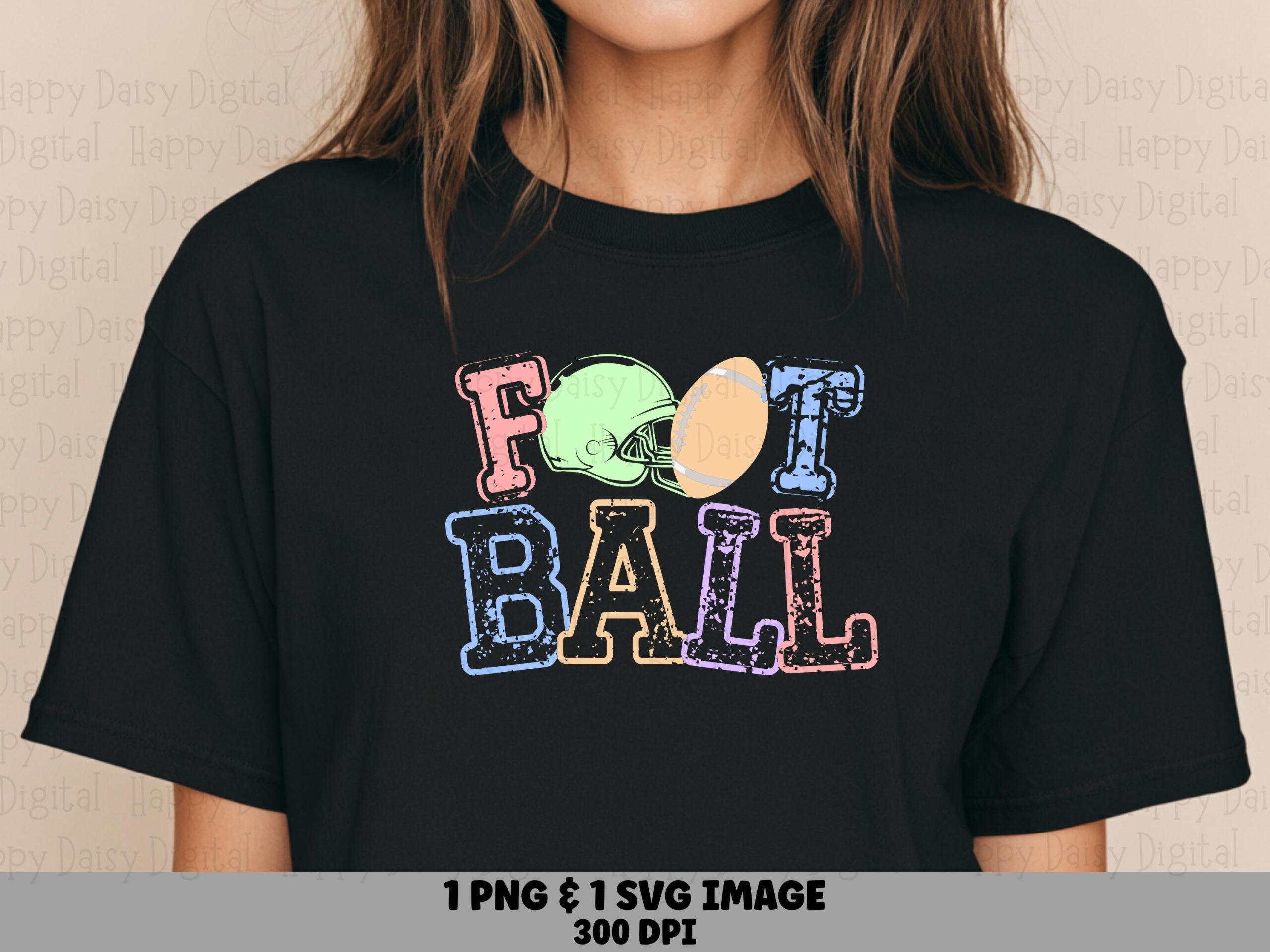 Football SVG PNG Football Bubble Text Colorful Text Design Cricut Silhouette Canva Commercial Use POD