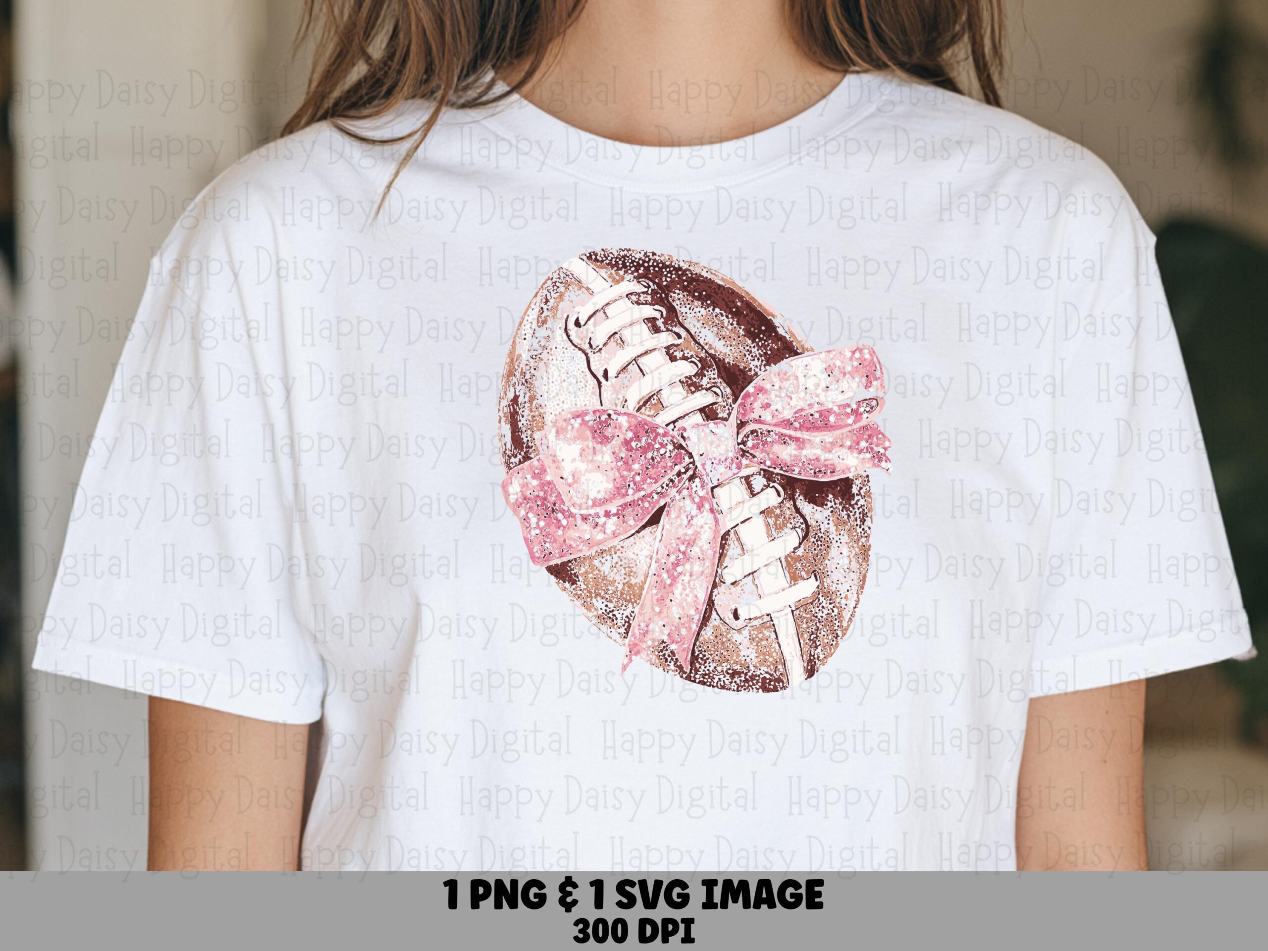 Football Illustration With Pink Bow SVG PNG Football Pink Bow Design Pink Bow Accent Cricut Silhouette Canva Commercial Use POD