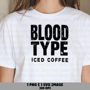 Blood Type Iced Coffee SVG PNG Blood Type Coffee Bold Block Text Cricut Silhouette Canva Commercial Use POD