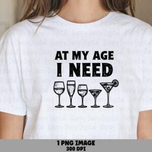 At My Age I Need PNG At My Age I Need Wine Glass Icons Commercial Use POD