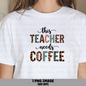 This Teacher Needs Coffee PNG Teacher Needs Coffee Script Text Design Sublimation Design Commercial Use POD