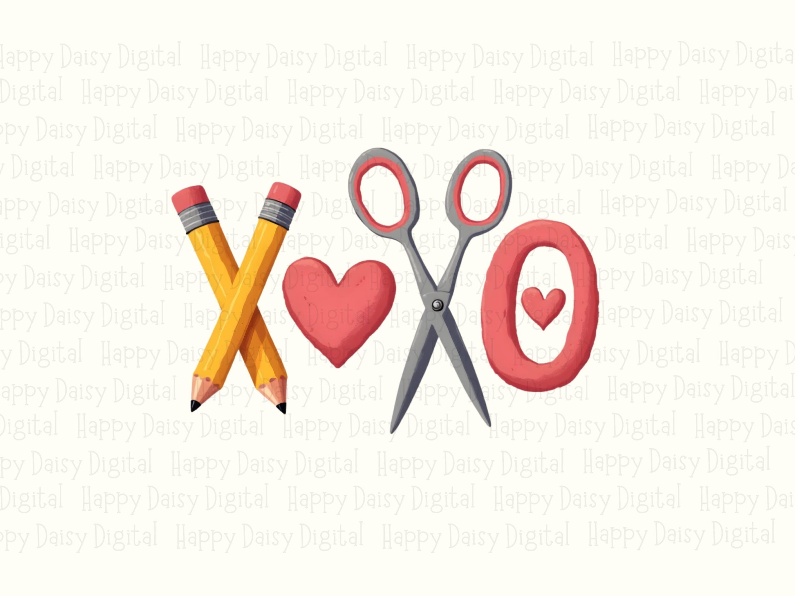 XO PNG Xo Teacher Design Scissors Pencil Icons Sublimation Design Commercial Use POD - Image 2