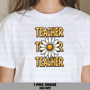 Teacher PNG Teacher Daisy Design Repeated Text Pattern Sublimation Design Commercial Use POD