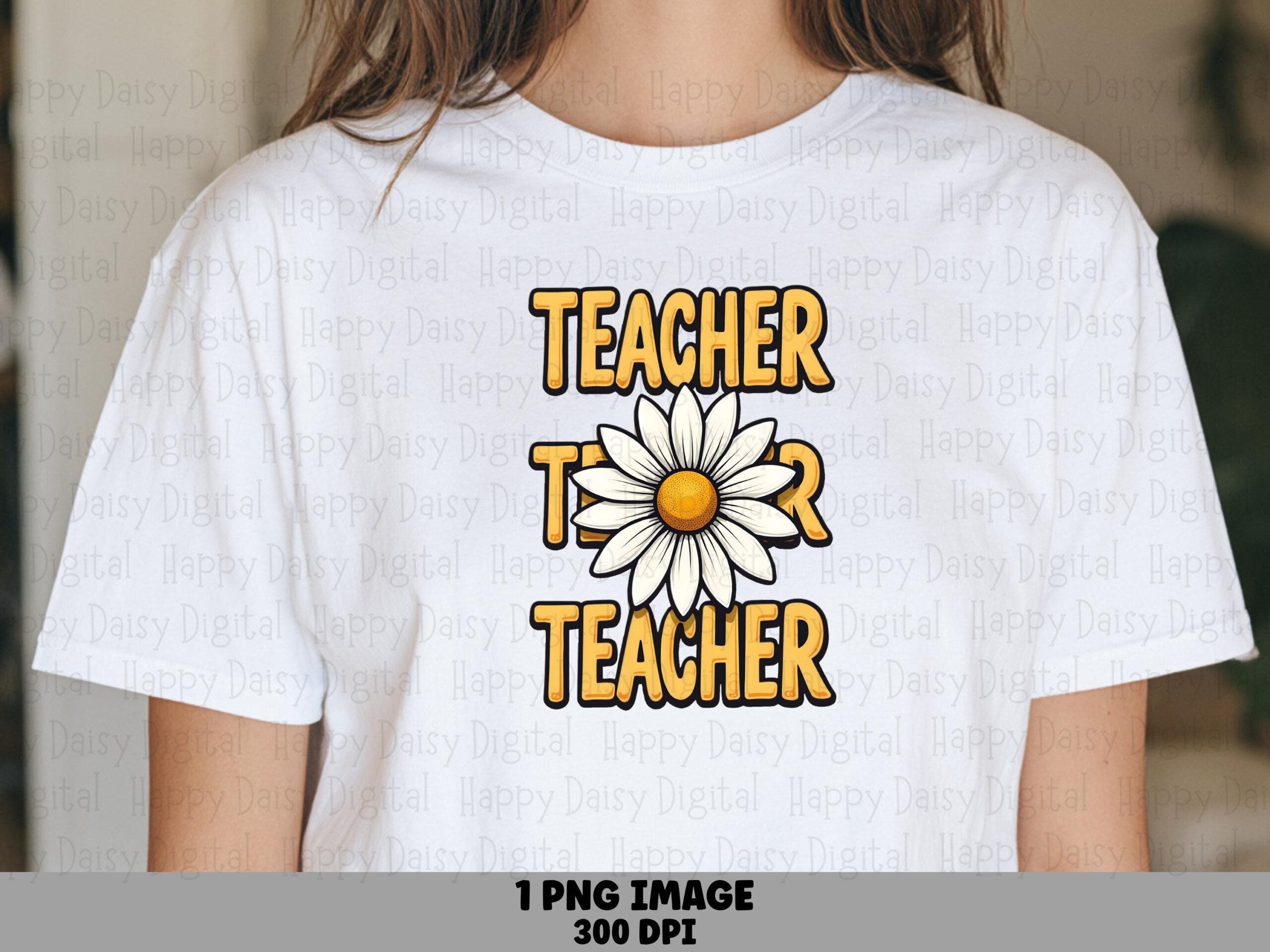 Teacher PNG Teacher Daisy Design Repeated Text Pattern Sublimation Design Commercial Use POD