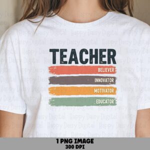Teacher PNG Teacher Retro Design Striped Bars Accent Sublimation Design Commercial Use POD