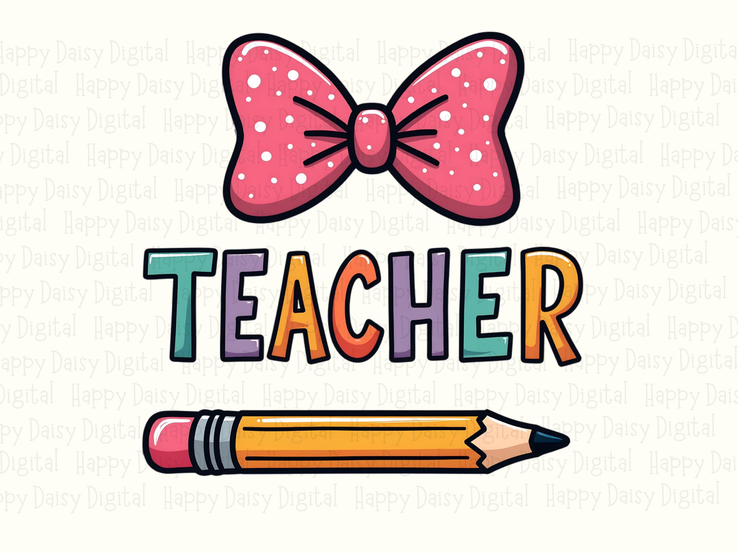 Teacher PNG Teacher Bow Design Pencil Illustration Sublimation Design Commercial Use POD - Image 2