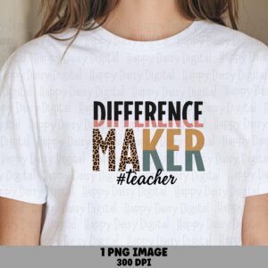 Difference Maker Teacher PNG Difference Maker Teacher Mixed Pattern Text Sublimation Design Commercial Use POD