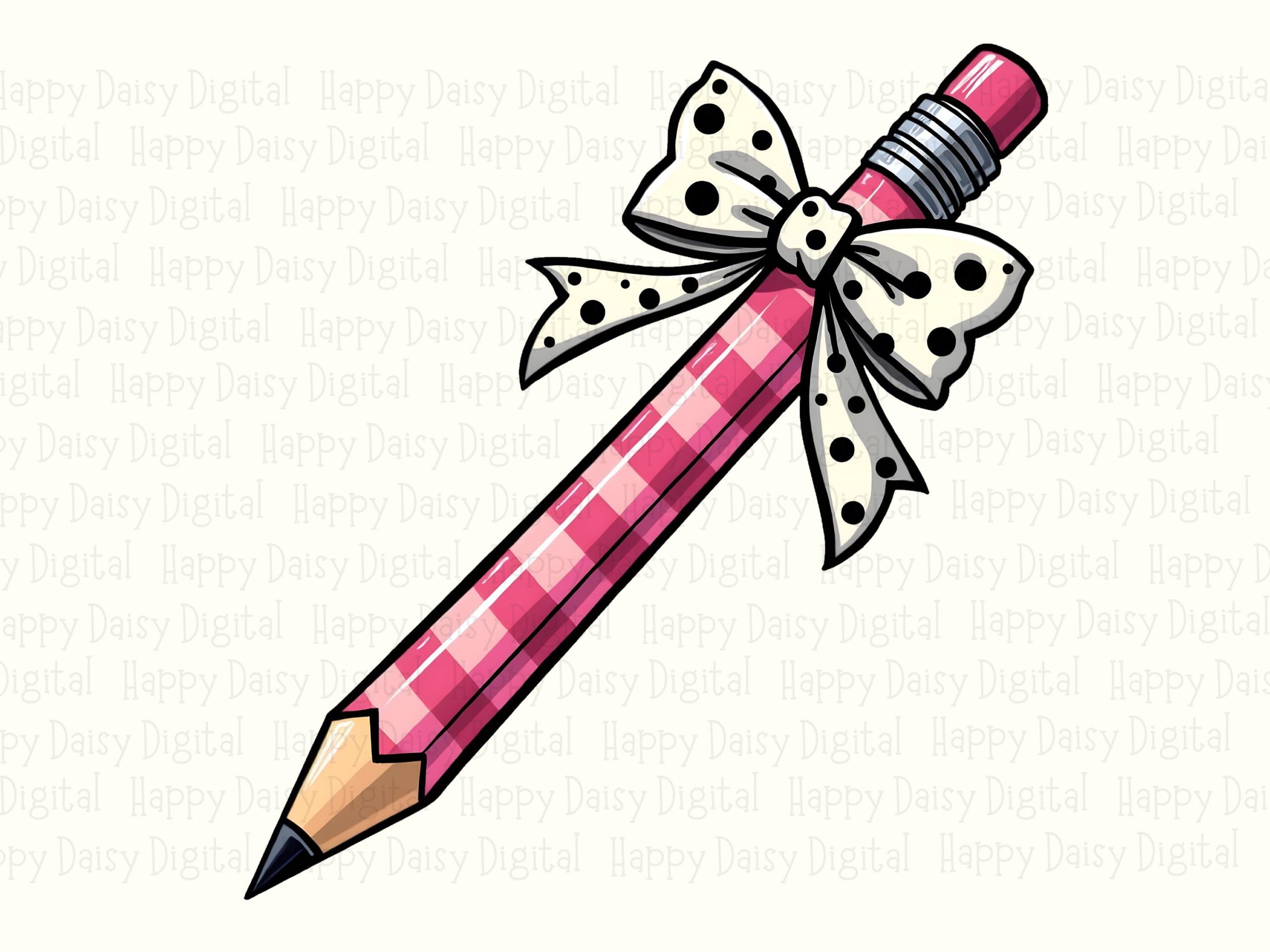 Pencil With Bow PNG Pencil Bow Illustration Classroom Design Sublimation Design Commercial Use POD - Image 2