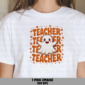 Teacher PNG Teacher Halloween Design Bow Ghost Accent Sublimation Design Commercial Use POD