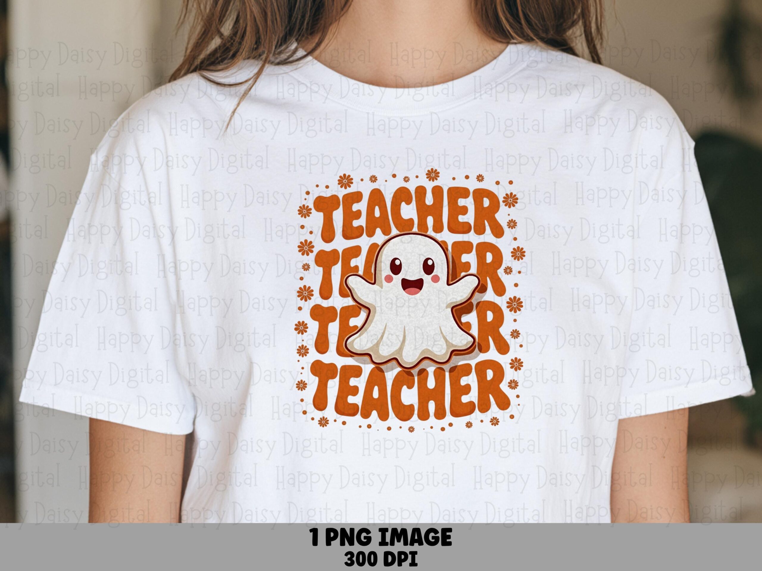 Teacher PNG Teacher Halloween Design Bow Ghost Accent Sublimation Design Commercial Use POD