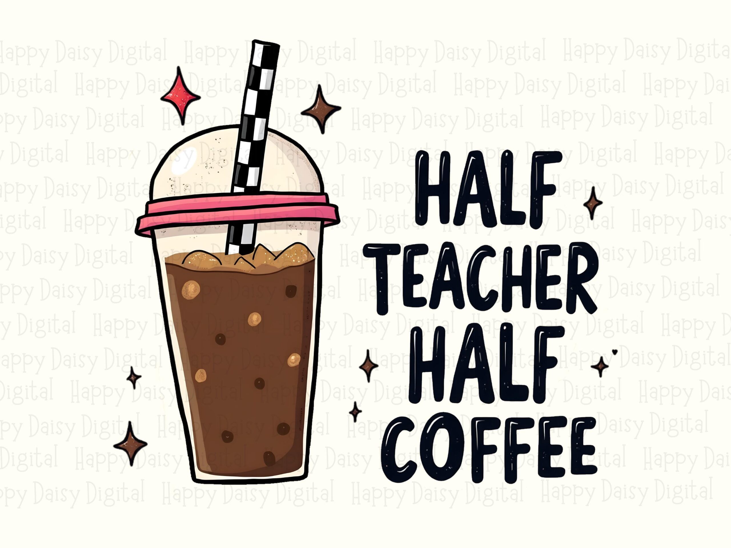 Half Teacher Half Coffee PNG Half Teacher Half Coffee Iced Coffee Illustration Sublimation Design Commercial Use POD - Image 2