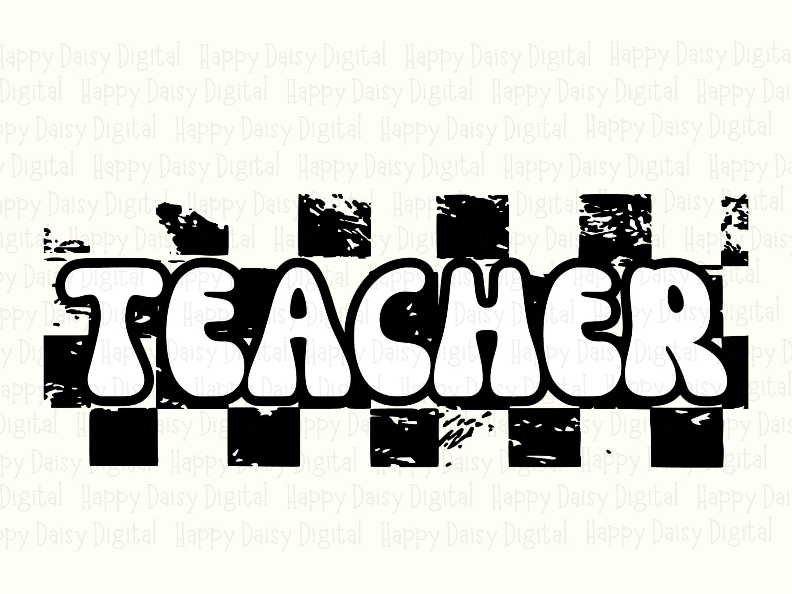 Teacher SVG PNG Teacher Checkered Badge Small Text Design Cricut Silhouette Canva Commercial Use POD - Image 2