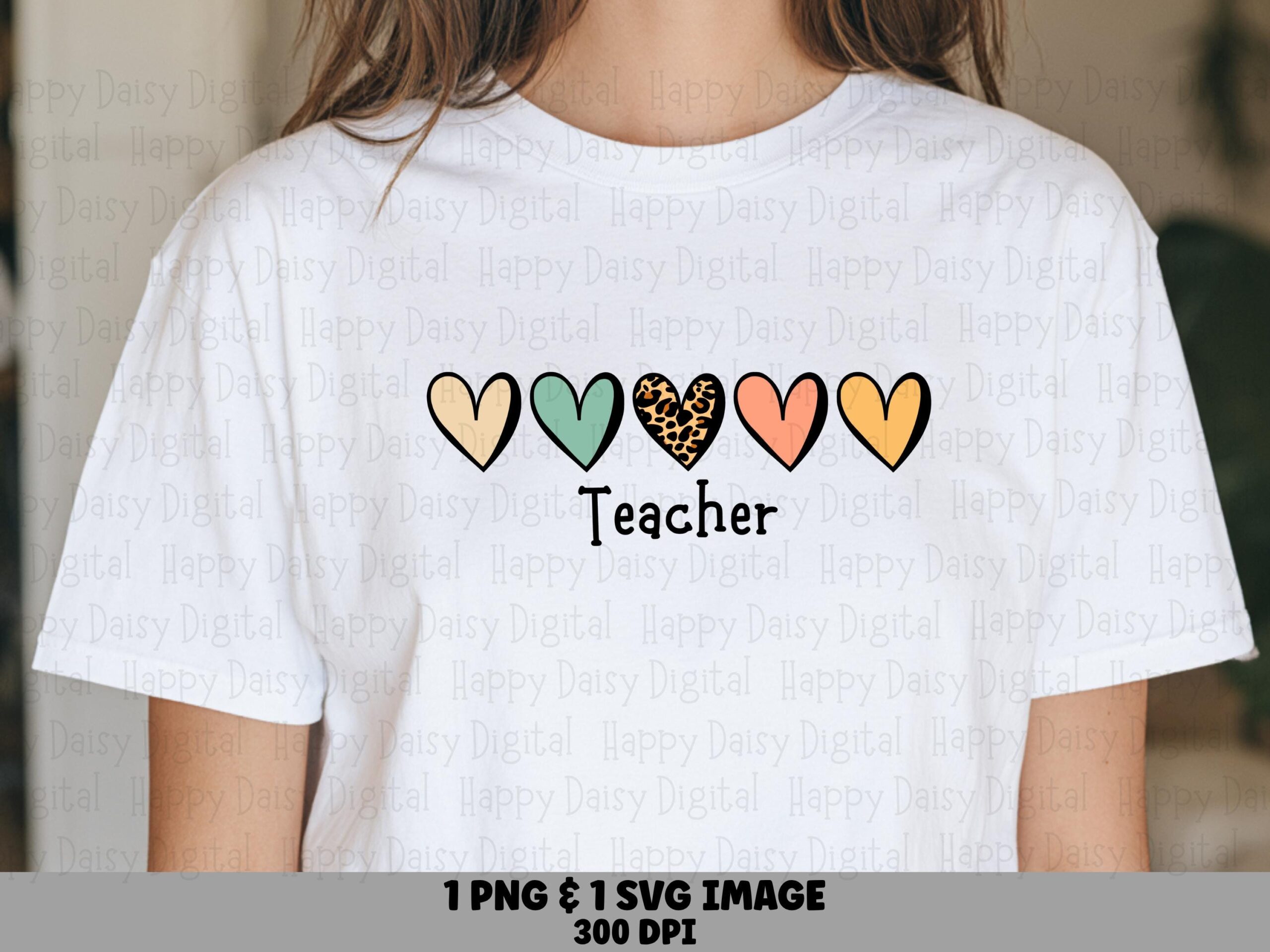 Teacher SVG PNG Teacher Hearts Design Rainbow Heart Accents Cricut Silhouette Canva Commercial Use POD