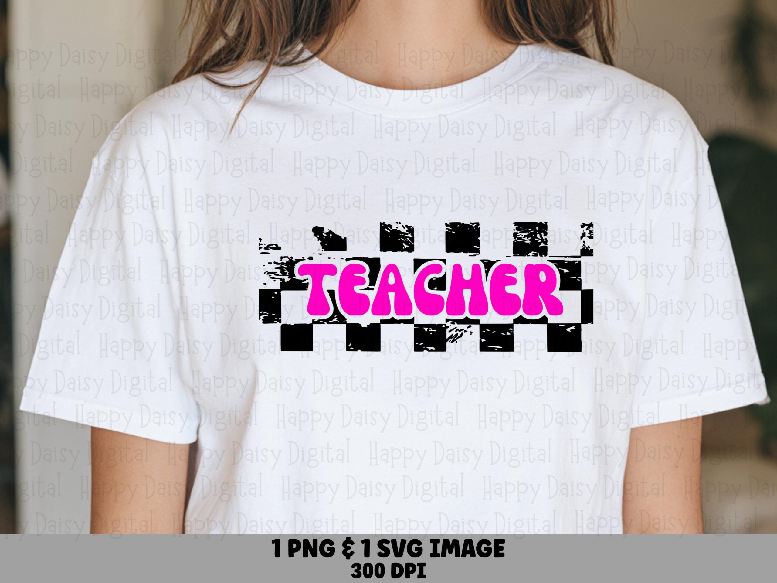 Teacher SVG PNG Teacher Checkered Design Patterned Block Text Cricut Silhouette Canva Commercial Use POD