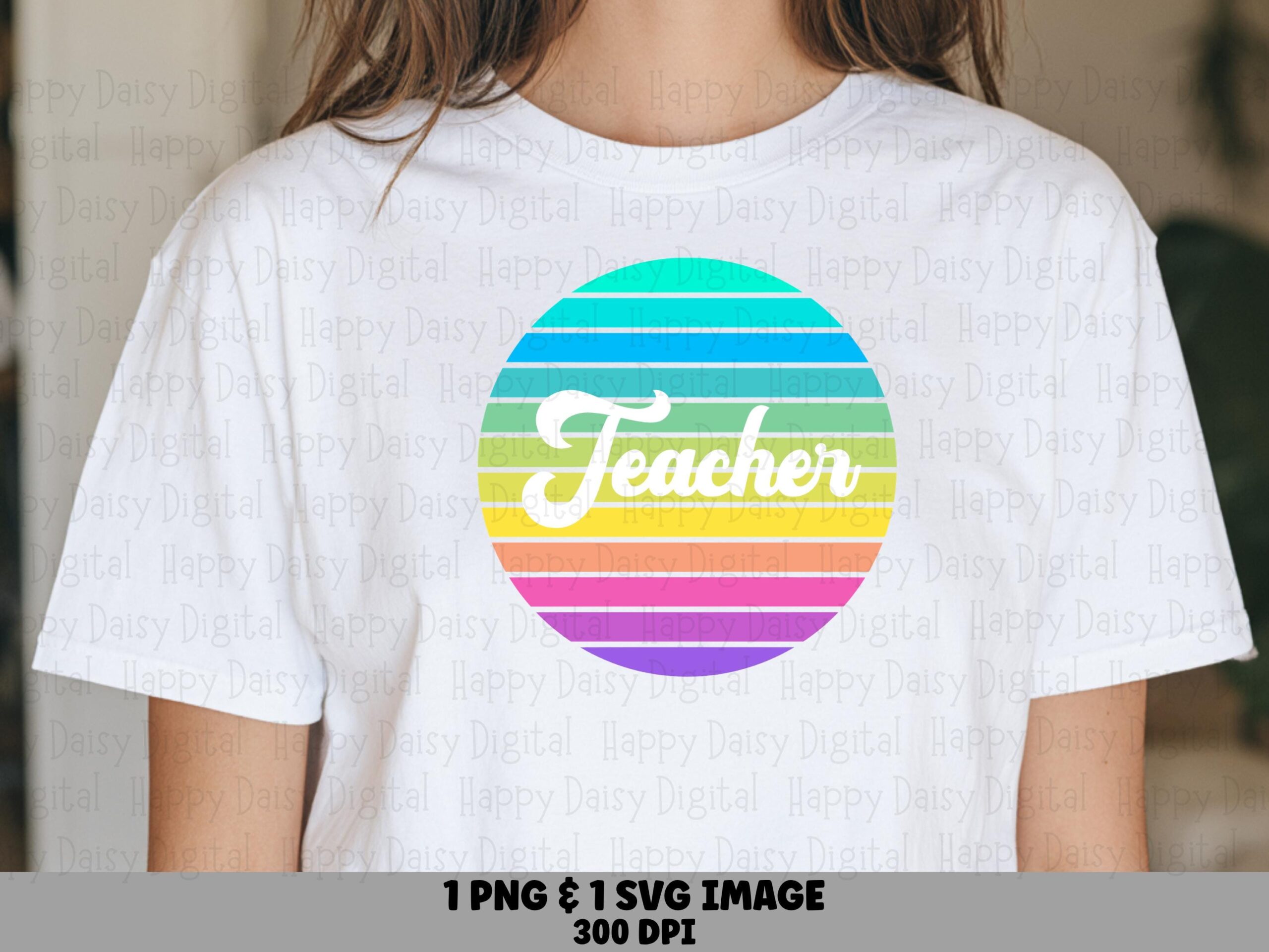 Teacher SVG PNG Teacher Circle Badge Rainbow Gradient Text Cricut Silhouette Canva Commercial Use POD