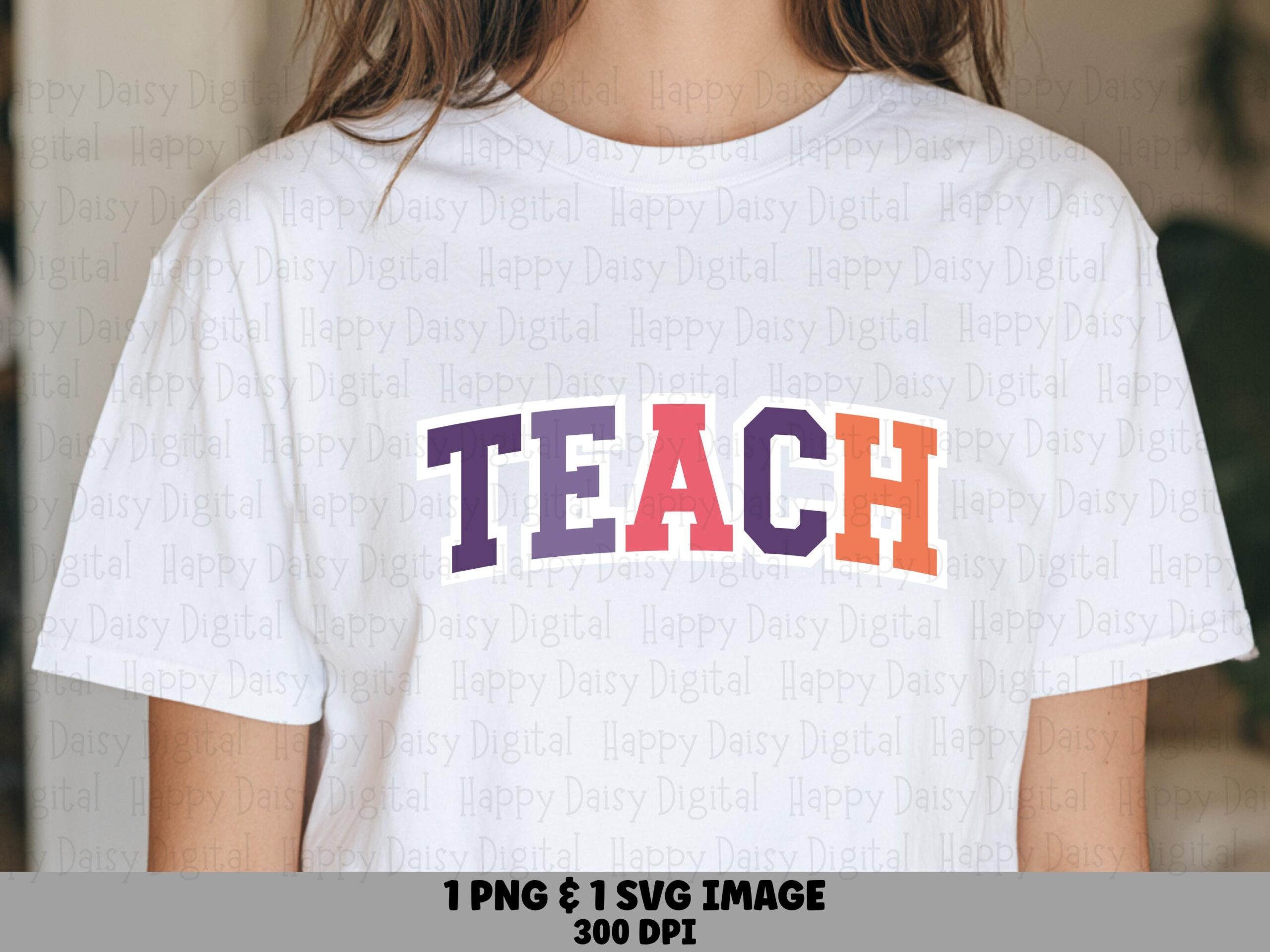 Teach SVG PNG Teach Bold Text Purple Orange Design Cricut Silhouette Canva Commercial Use POD