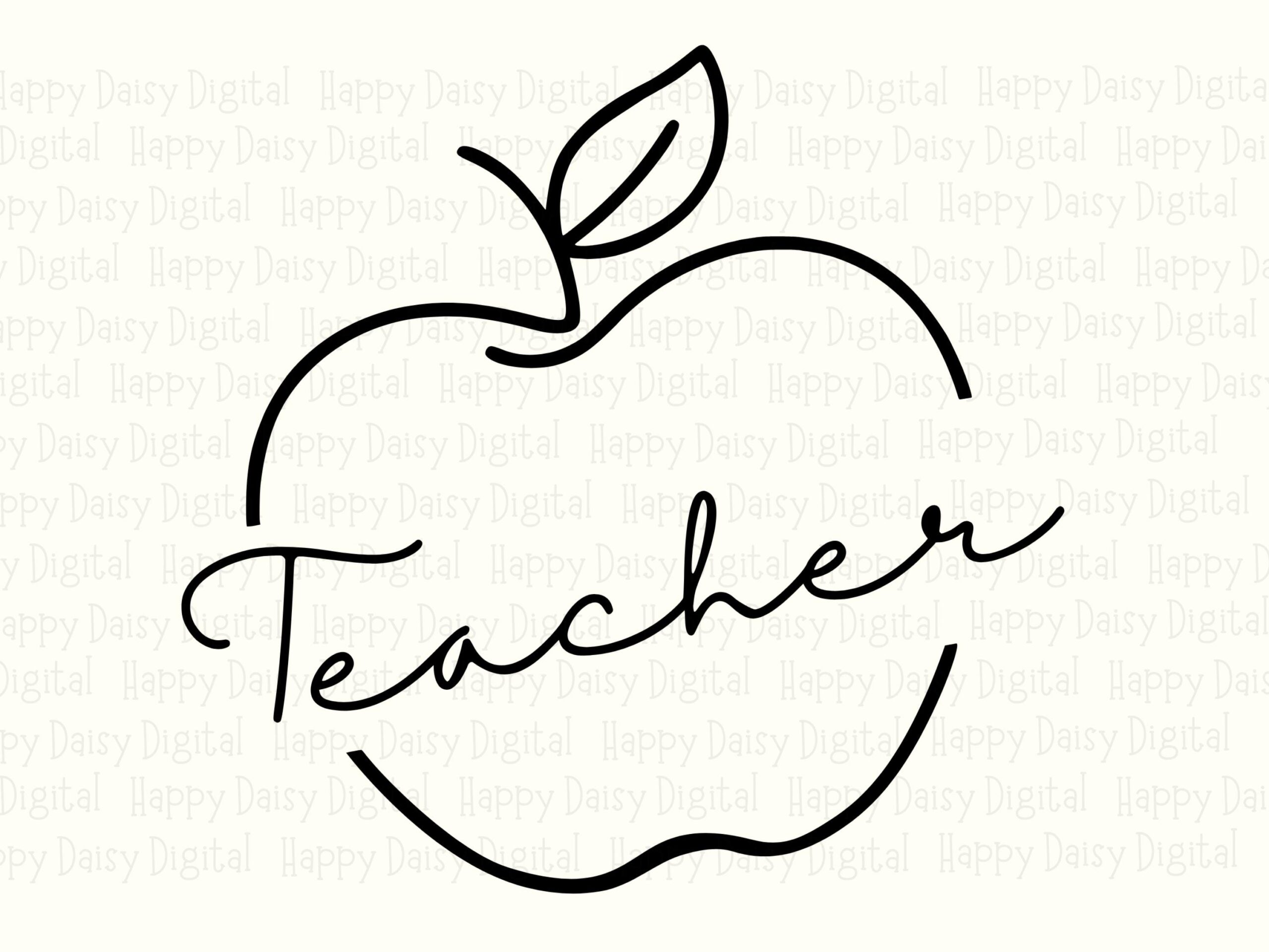 Teacher SVG PNG Teacher Apple Outline Script Text Design Cricut Silhouette Canva Commercial Use POD - Image 2