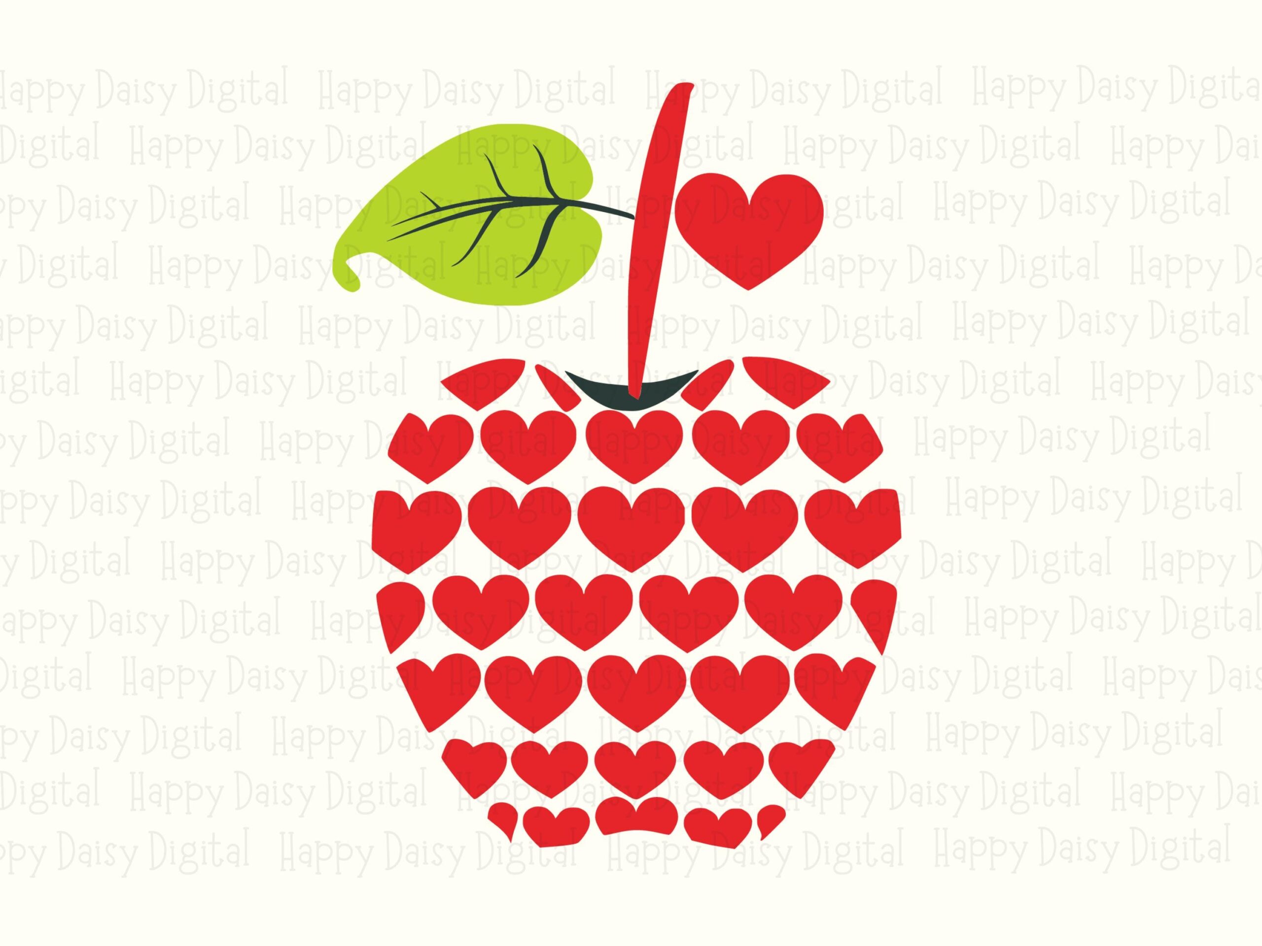 Apple With Hearts SVG PNG Apple Heart Pattern Patterned Illustration Cricut Silhouette Canva Commercial Use POD - Image 2