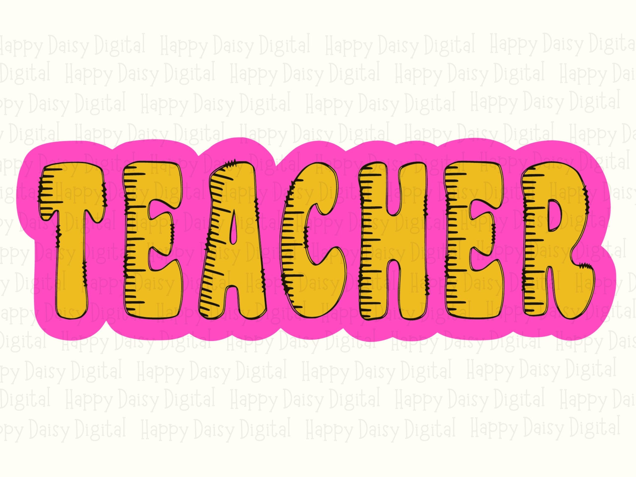 Teacher SVG PNG Teacher Bubble Design Pink Yellow Letters Cricut Silhouette Canva Commercial Use POD - Image 2