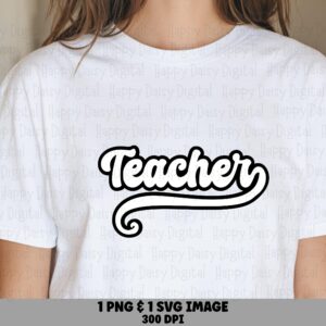 Teacher SVG PNG Teacher Script Swirl Flowing Script Text Cricut Silhouette Canva Commercial Use POD