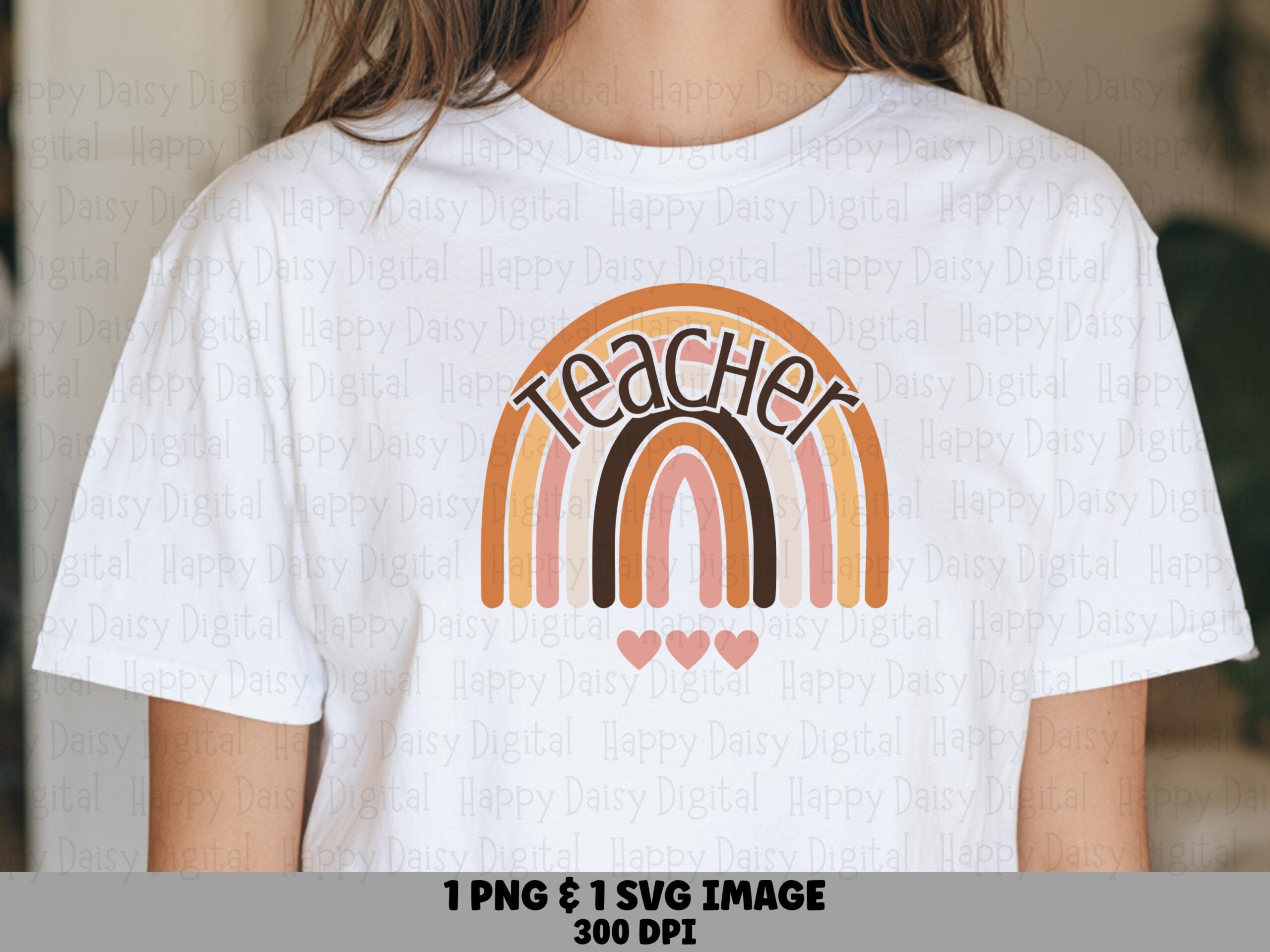 Teacher SVG PNG Teacher Rainbow Design Pastel Heart Accents Cricut Silhouette Canva Commercial Use POD