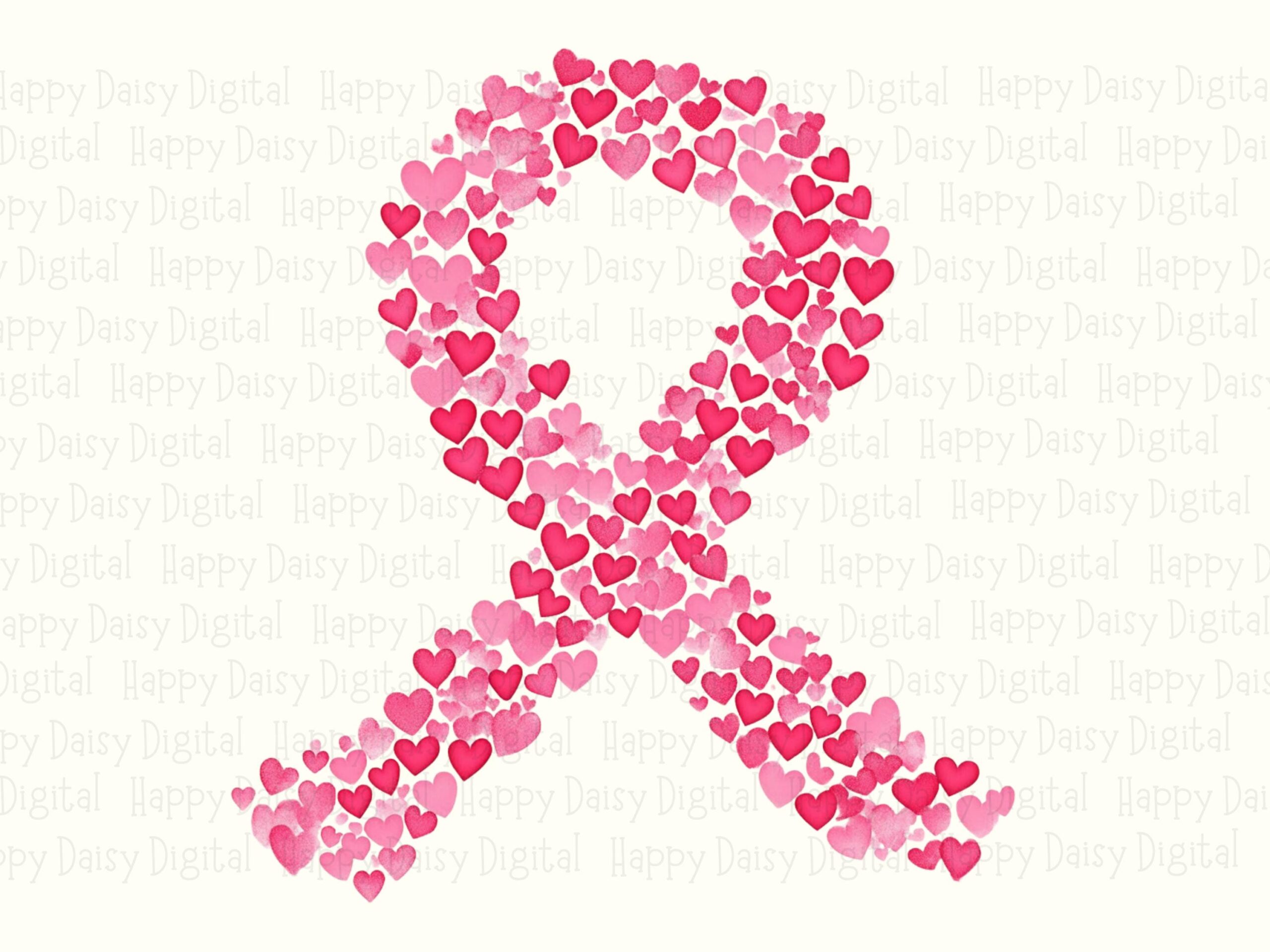 Pink Ribbon Heart Pattern PNG Ribbon Heart Design Pink Pattern Texture Commercial Use POD - Image 2