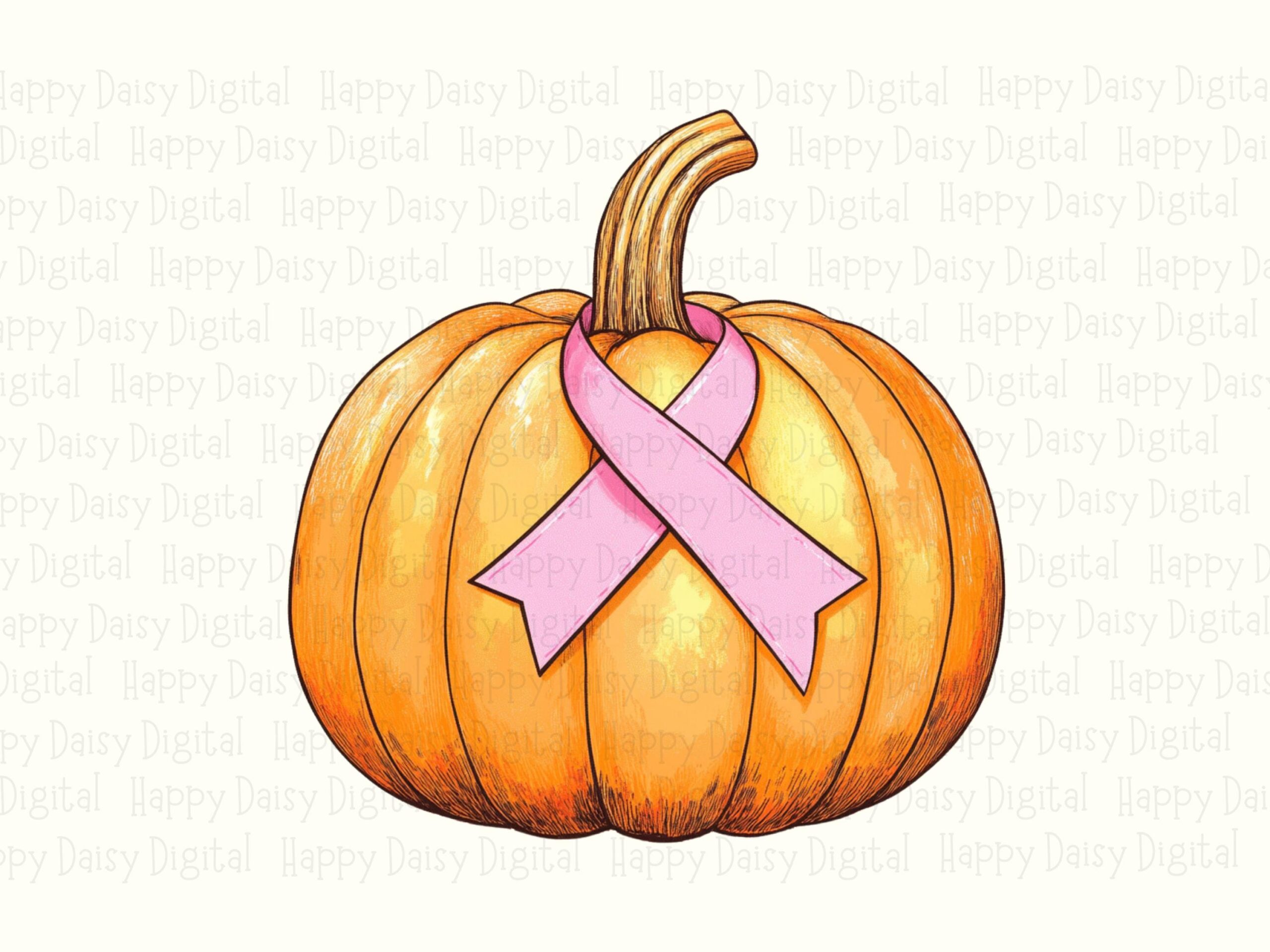 Pumpkin With Pink Ribbon PNG Pumpkin Ribbon Design Fall Awareness Design Commercial Use POD - Image 2