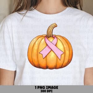 Pumpkin With Pink Ribbon PNG Pumpkin Ribbon Design Fall Awareness Design Commercial Use POD