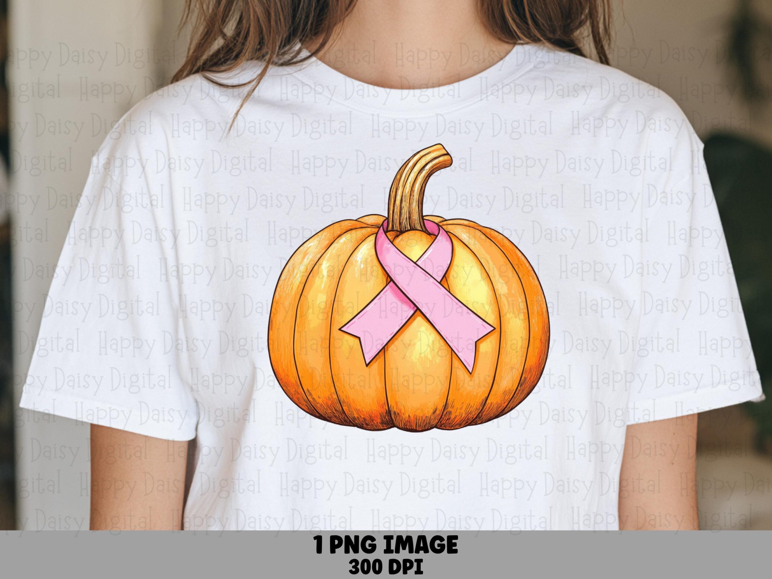 Pumpkin With Pink Ribbon PNG Pumpkin Ribbon Design Fall Awareness Design Commercial Use POD