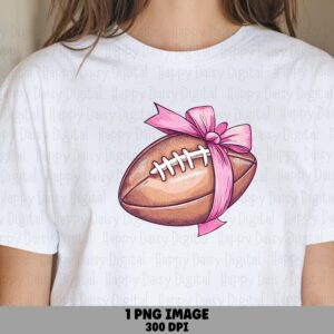 Football With Pink Bow PNG Football Ribbon Design Pink Bow Accent Commercial Use POD