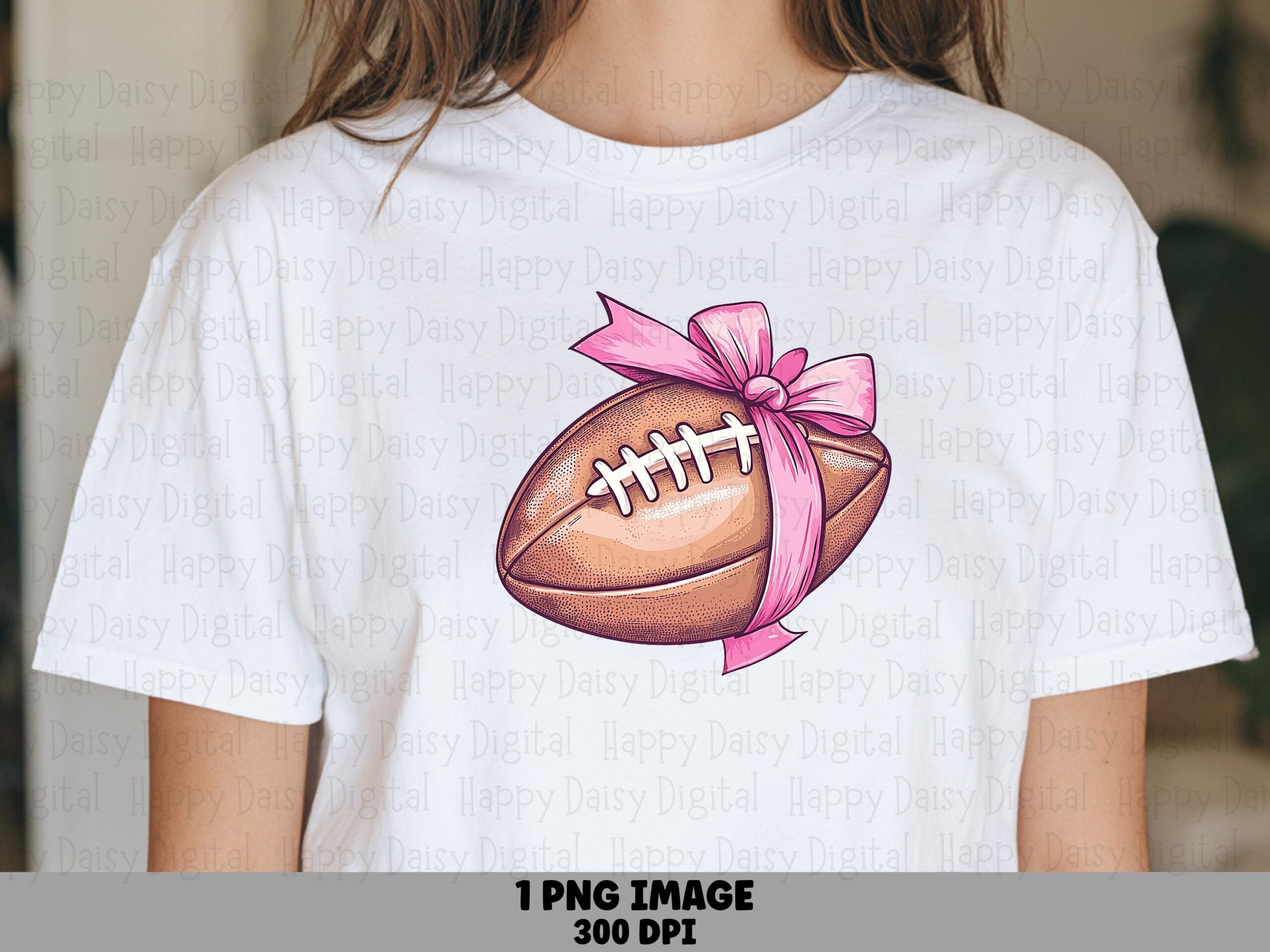 Football With Pink Bow PNG Football Ribbon Design Pink Bow Accent Commercial Use POD