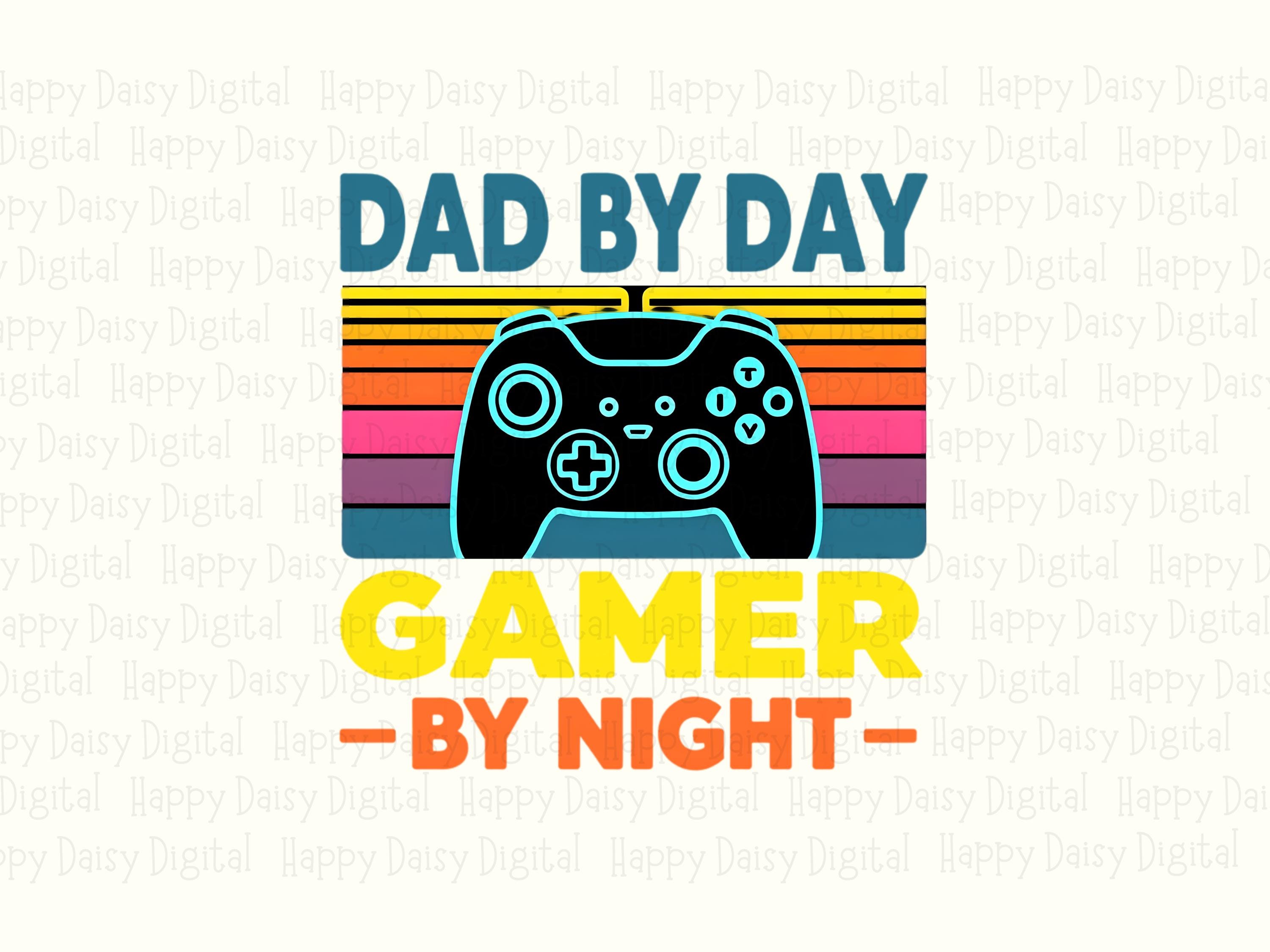 Dad By Day Gamer By Night PNG Gamer Dad Design Retro Badge Commercial Use POD - Image 2