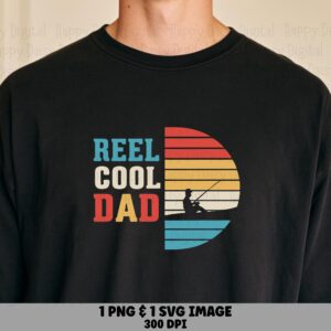 Reel Cool Dad SVG PNG Reel Cool Dad Retro Sunset Text Cricut Silhouette Canva Commercial Use POD