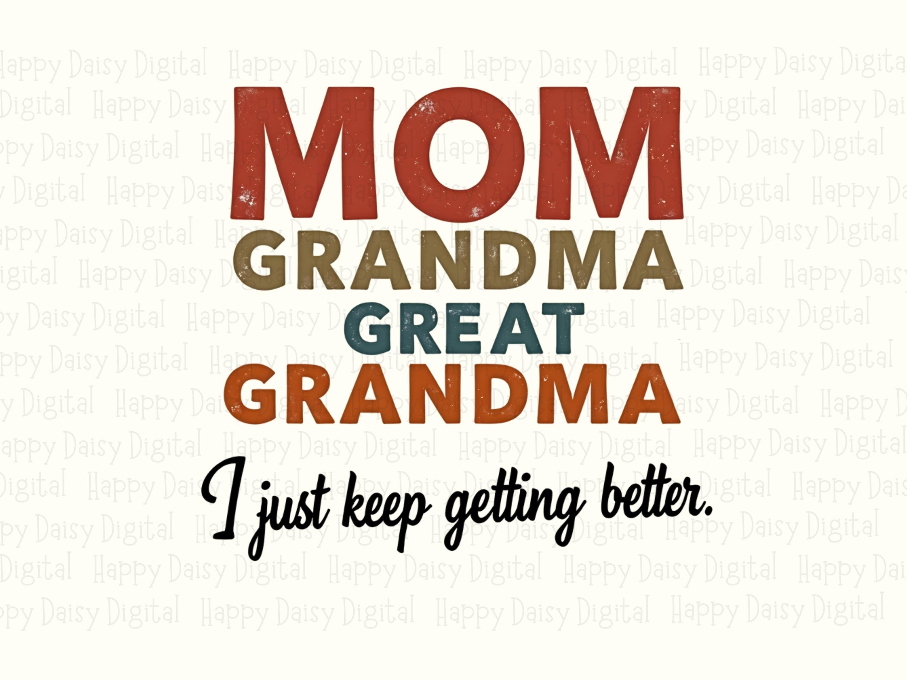 Mom Grandma Great Grandma I Just Keep Getting Better PNG Grandma Milestone Quote Stacked Text Design Commercial Use POD - Image 2