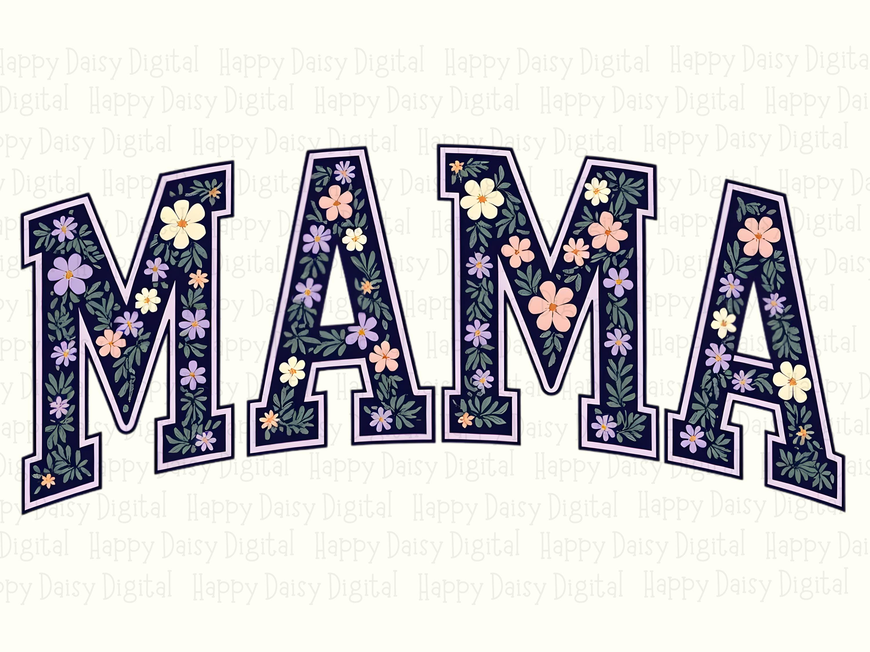 Mama PNG Mama Navy Floral Design Varsity Arch Text Commercial Use POD - Image 2