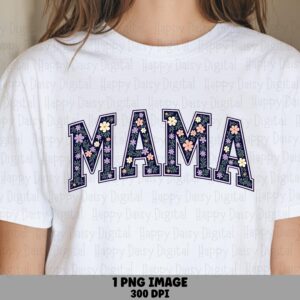 Mama PNG Mama Navy Floral Design Varsity Arch Text Commercial Use POD