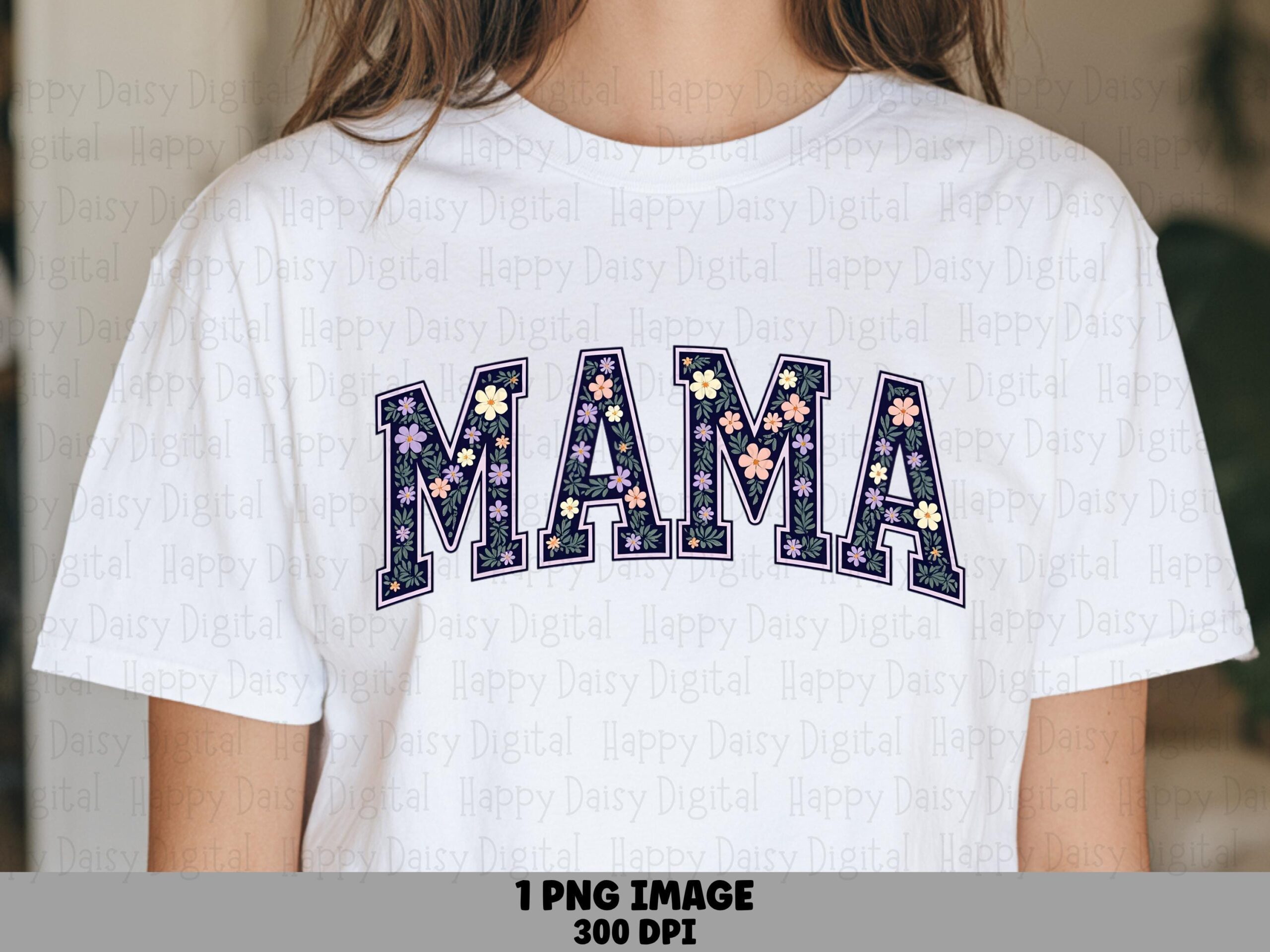 Mama PNG Mama Navy Floral Design Varsity Arch Text Commercial Use POD