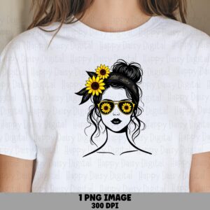 Sunflower Mom Silhouette PNG Sunflower Silhouette Design Mom Portrait Commercial Use POD