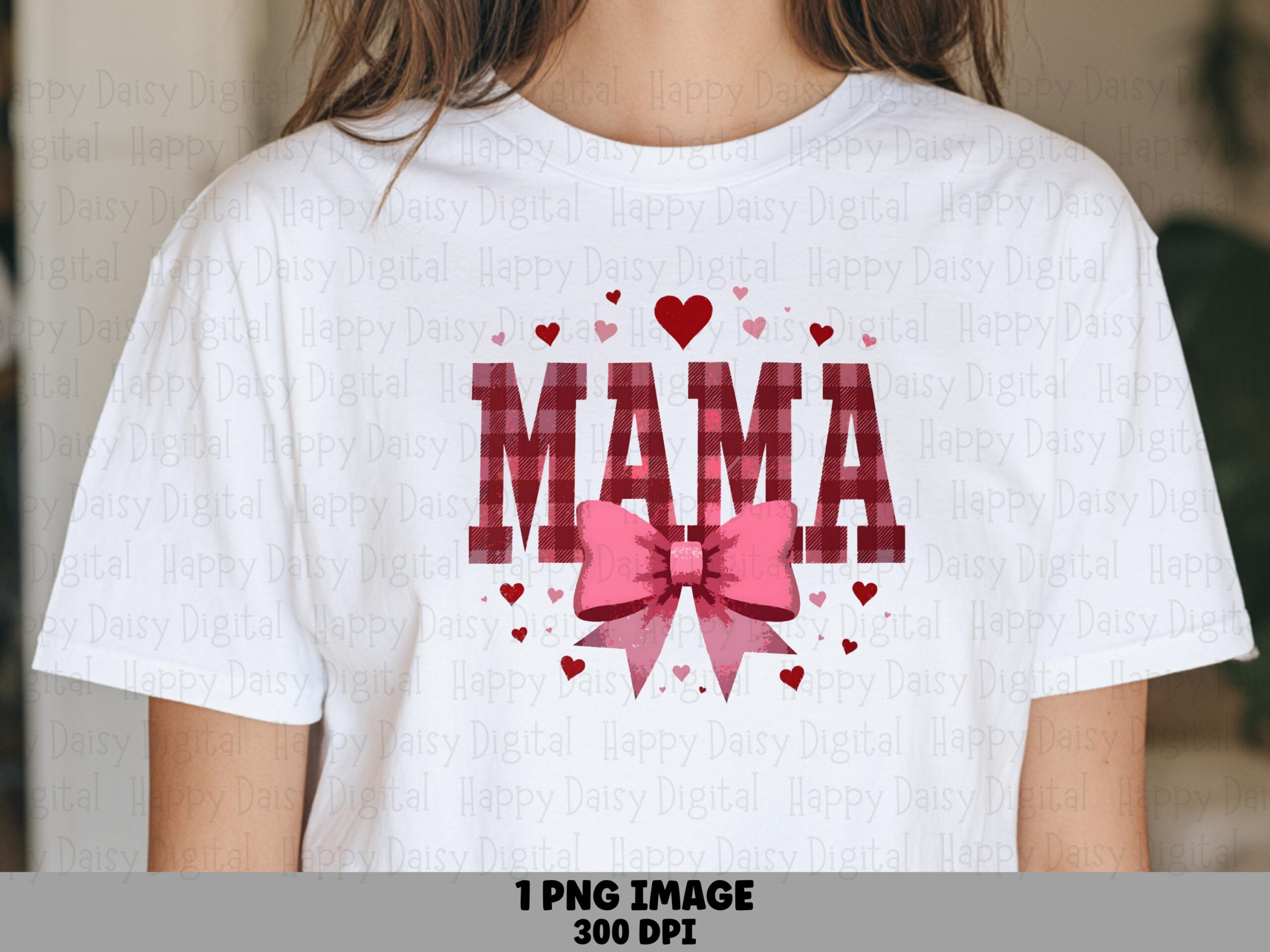 Mama SVG PNG Mama Plaid Design Heart And Bow Accents Cricut Silhouette Canva Commercial Use POD
