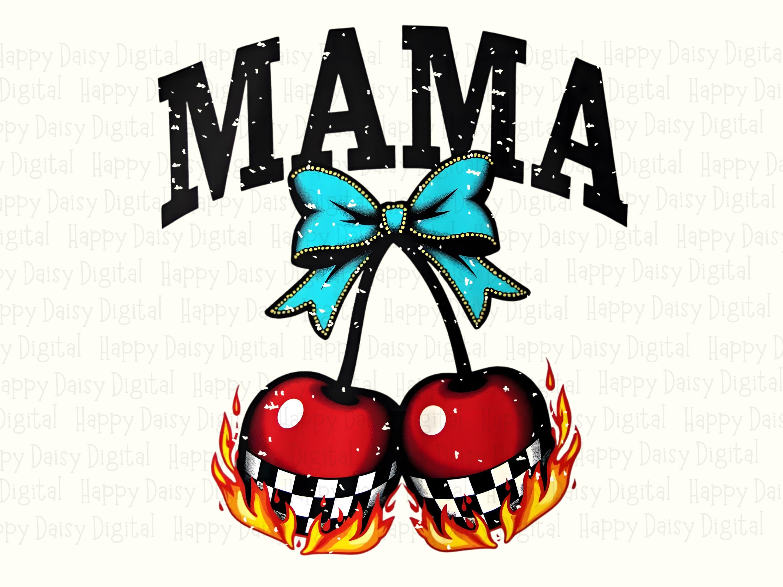 Mama SVG PNG Mama Cherries Design Bow Accent Cricut Silhouette Canva Commercial Use POD - Image 2