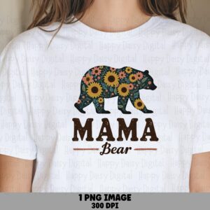 Mama Bear SVG PNG Mama Bear Design Floral Bear Silhouette Cricut Silhouette Canva Commercial Use POD