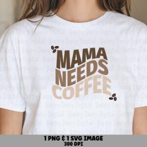 Mama Needs Coffee SVG PNG Mama Needs Coffee Outline Outlined Text Design Cricut Silhouette Canva Commercial Use POD