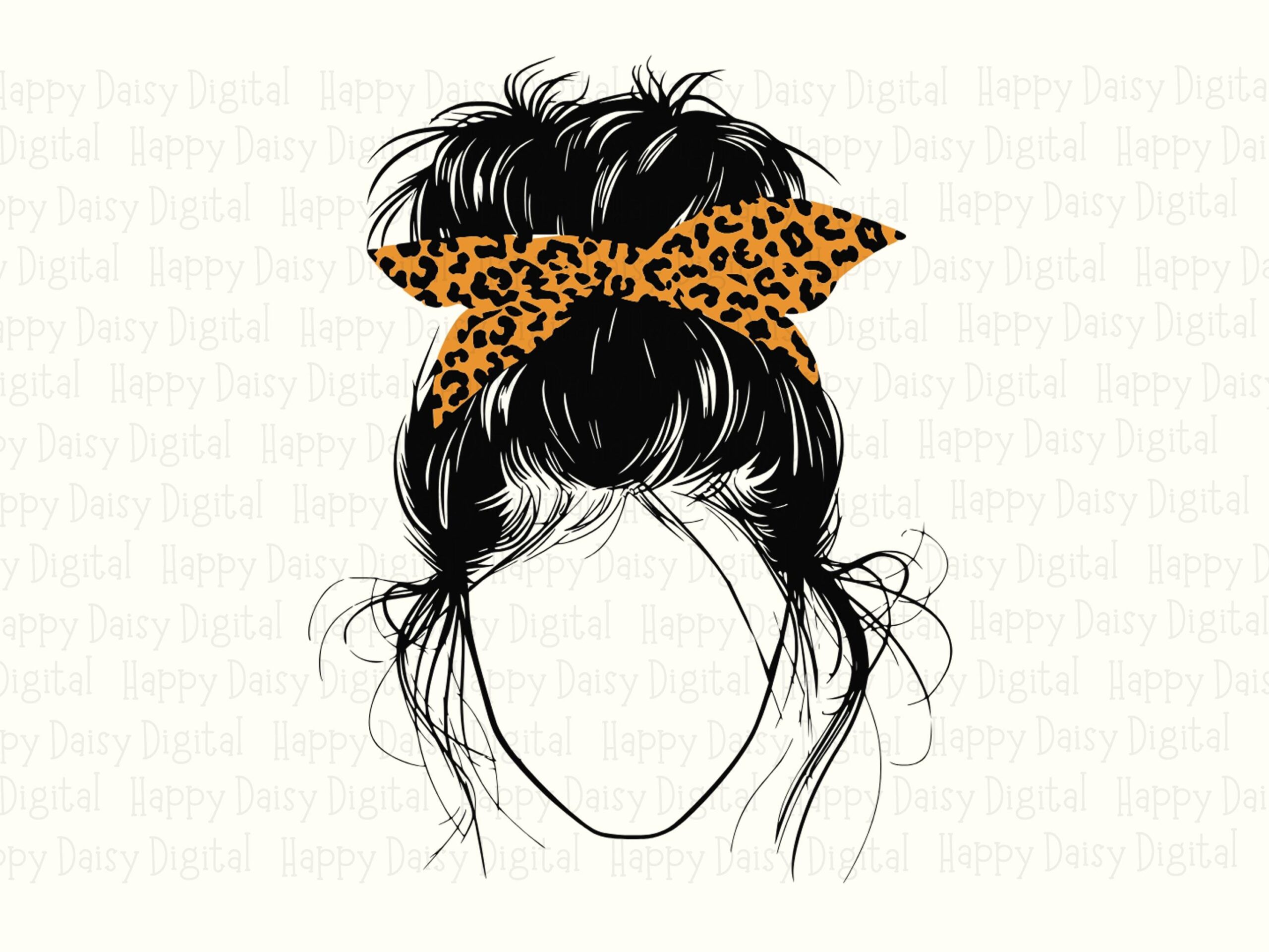 Mama SVG PNG Mama Messy Bun Yellow Bandana Illustration Cricut Silhouette Canva Commercial Use POD - Image 2