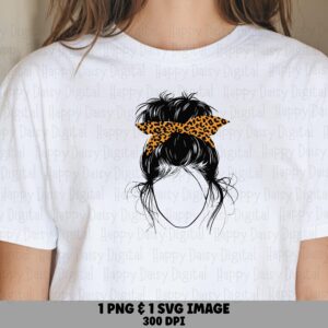 Mama SVG PNG Mama Messy Bun Yellow Bandana Illustration Cricut Silhouette Canva Commercial Use POD