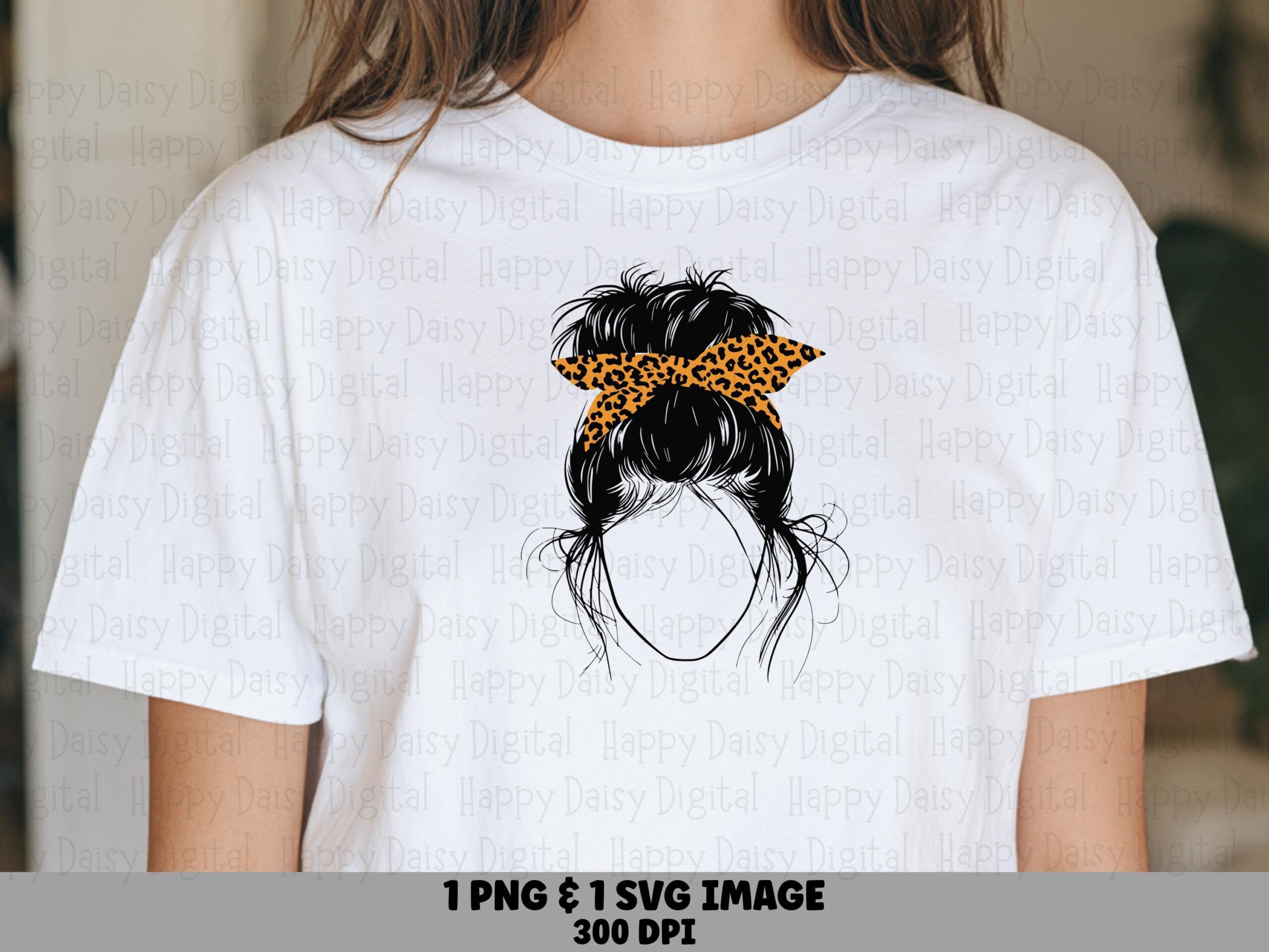 Mama SVG PNG Mama Messy Bun Yellow Bandana Illustration Cricut Silhouette Canva Commercial Use POD